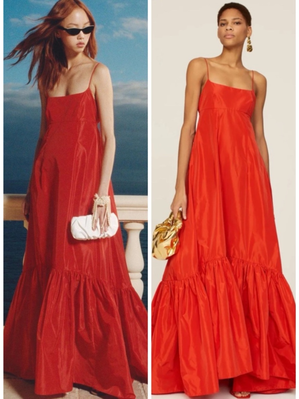 Staud Florence Red Taffeta Gown Maxi Dress SZ S